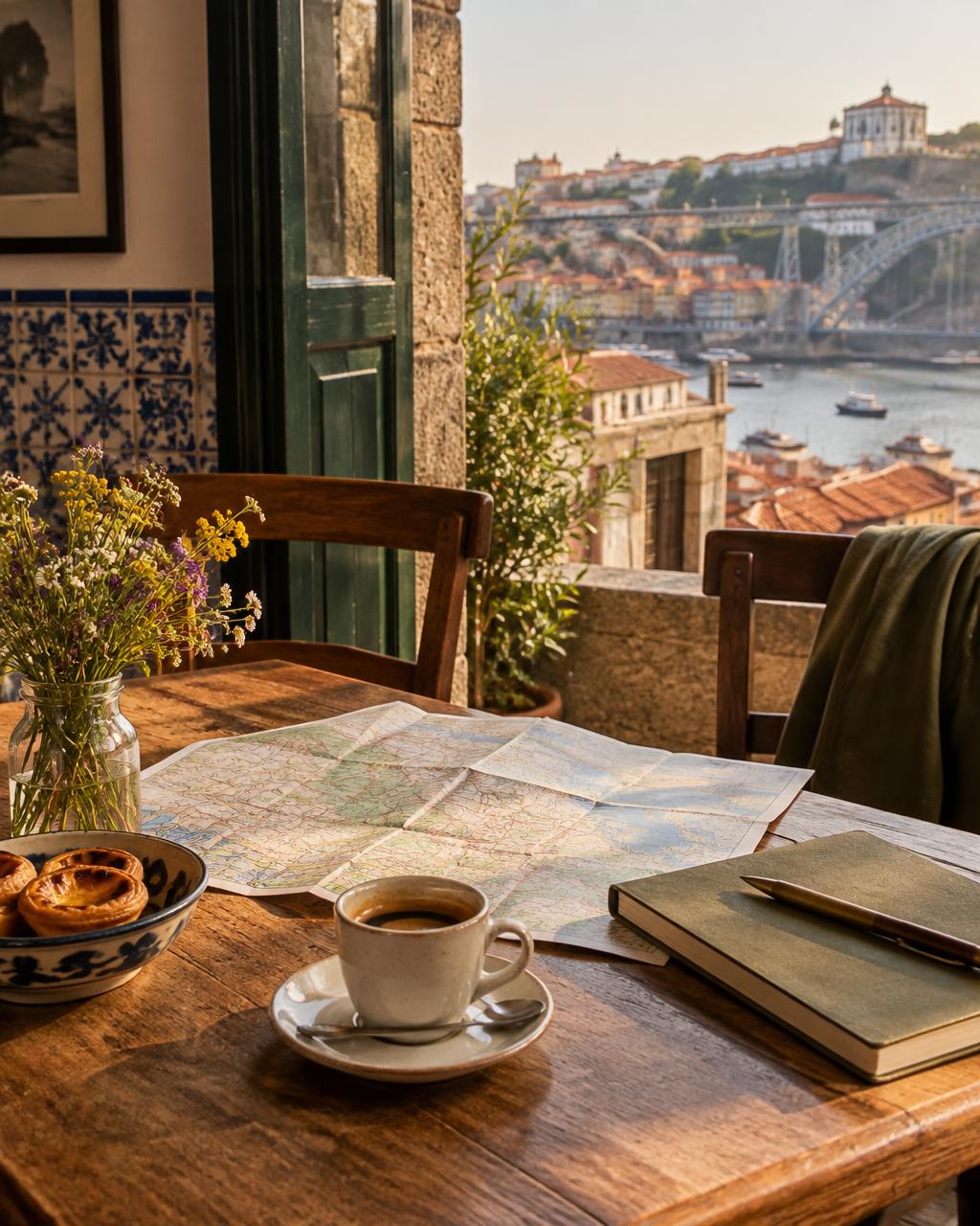 A map and travel journal overlooking Porto